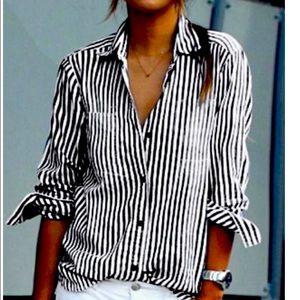 NWT NY&Co Sz L black & white stripe SoHo blouse